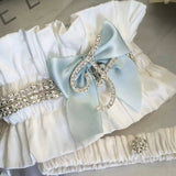 Dalmazio Design Bridal Garter Set with Silk and Crystal Initial