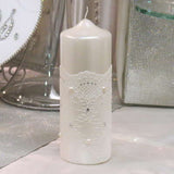 Dalmazio Design Pillar Candle Wrapped in Lace with Crystals and Pearls