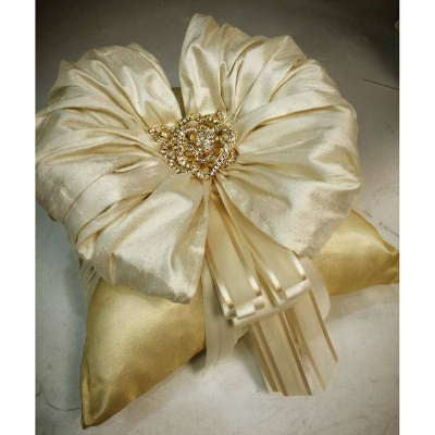 Dalmazio Design Ring Pillow - 10" Square Gold Organza Beige Silk