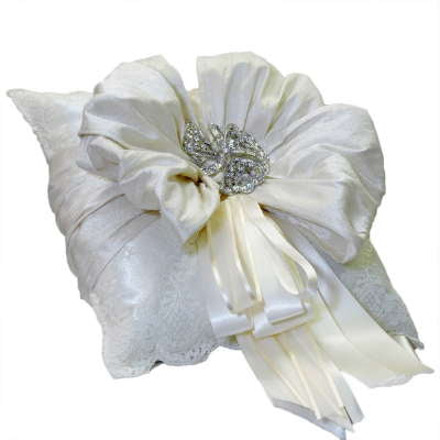 Dalmazio Design Ring Pillow - 10" square satin&#44; silk & lace