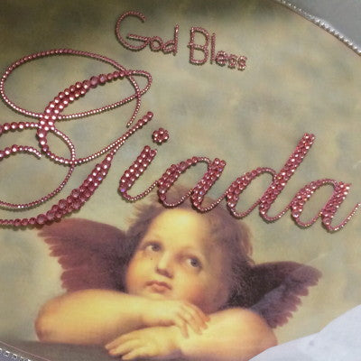 Dalmazio Design Keepsake Swarovski Plaque - God Bless Florentine Angel Motif w/ Personalization