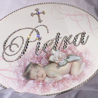 Dalmazio Design Keepsake Swarovski Plaque - Cross Motif w/ Custom Baby Photo and Personalization