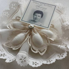 Dalmazio Design CRF Ariel Pearl + Rhinestone Accent with Velo Ruffle + Personalized Photo Card