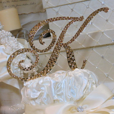 Dalmazio Design Cake Topper Swarovski Initial- 6" Tall Custom Font Colored Metal & Crystal