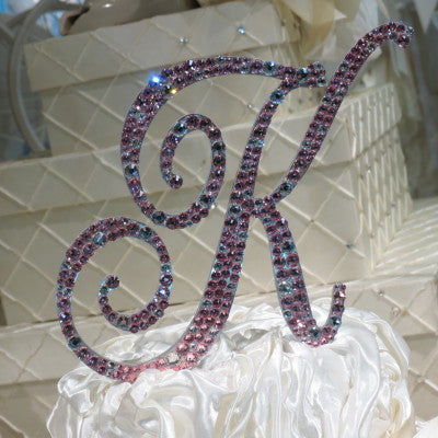 Dalmazio Design Cake Topper Swarovski Initial- 6" Tall Custom Font Clear & Colored Crystal