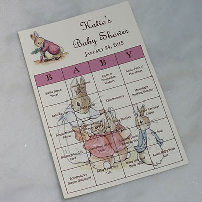 Dalmazio Design Baby Shower Bingo Card Peter Rabbit