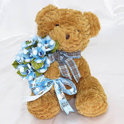 Dalmazio Design Birth Announcement Bear with Confetti Flowers