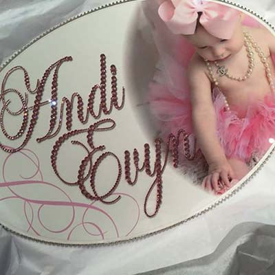 Dalmazio Design Keepsake Swarovski Plaque - Custom Baby Photo Centered Right w/ Personalization