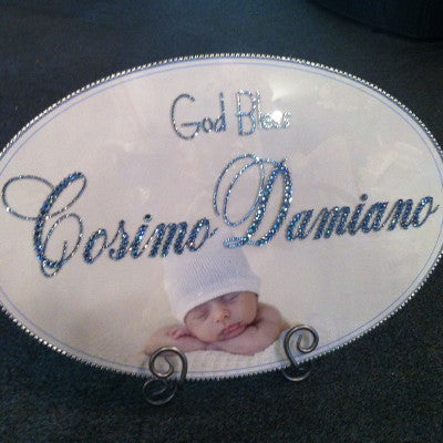 Dalmazio Design Keepsake Swarovski Plaque - God Bless w/ Custom Baby Photo & Middle Name