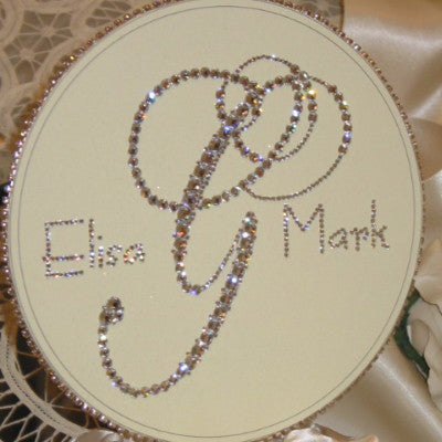 Dalmazio Design Cake Topper Swarovski Plaque - 8" Round Personalized Monogram w/ Names