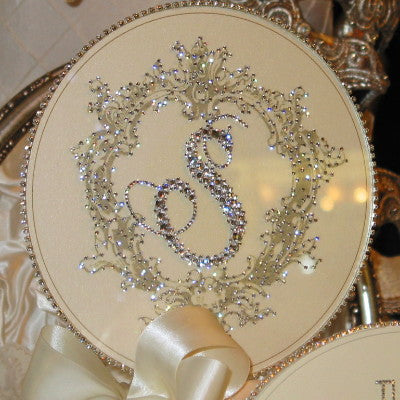 Dalmazio Design Cake Topper Swarovski Plaque - 8" Round Crest Personalized Initial