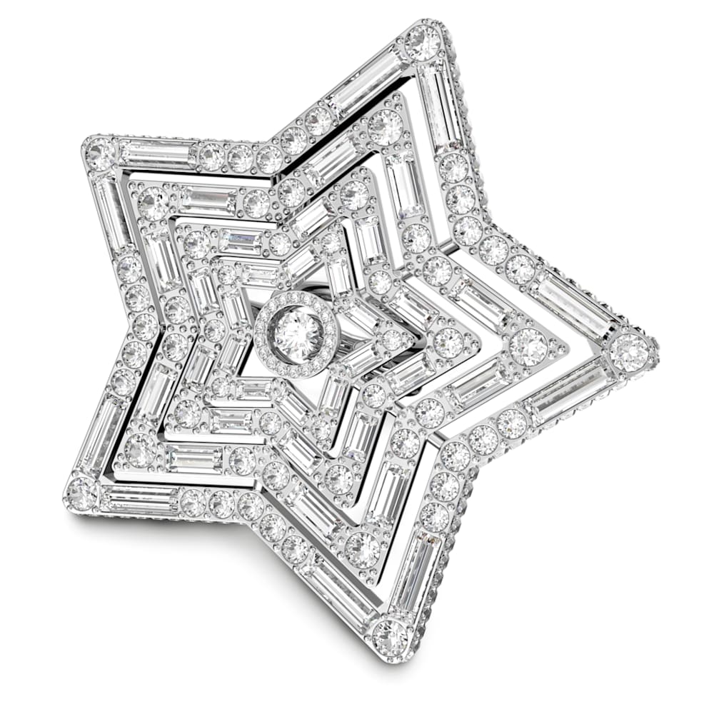 Stella Ring, Star, Large, White, Rhodium Plated