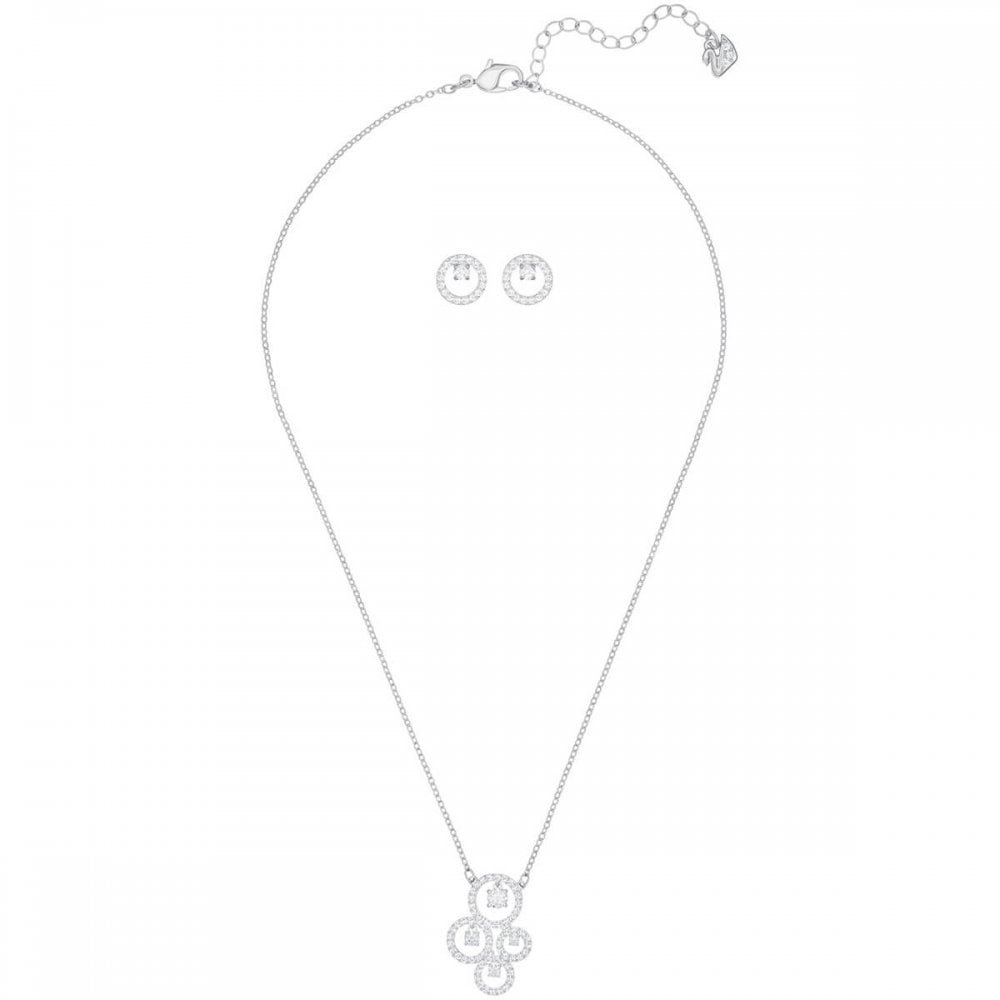 Creativity White Crystal Necklace & Earring Set&#44; Rhodium Plated - LAST IN STOCK