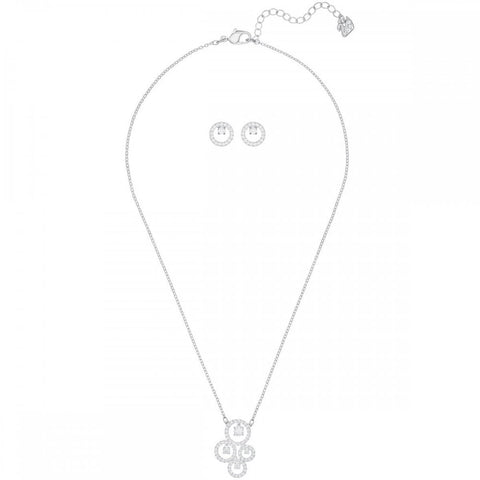 Creativity White Crystal Necklace & Earring Set&#44; Rhodium Plated - LAST IN STOCK