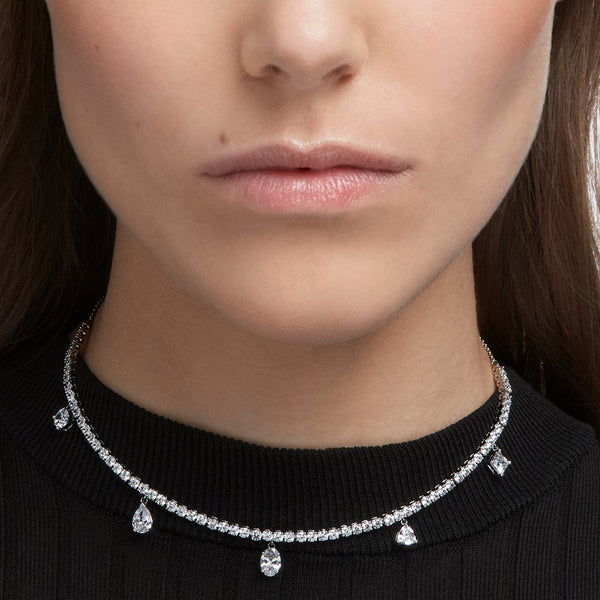 LAST IN STOCK Tennis Deluxe Choker, Mixed Crystals Cut, White, Rhodium Plated