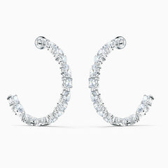 Dalmazio Design - Swarovski Tennis Deluxe Mixed Hoop Pierced Earrings&#44; White&#44; Rhodium Plated