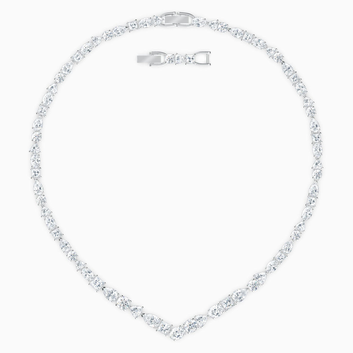 Dalmazio Design - Swarovski Tennis Deluxe Mixed V Necklace&#44; White&#44; Rhodium Plated
