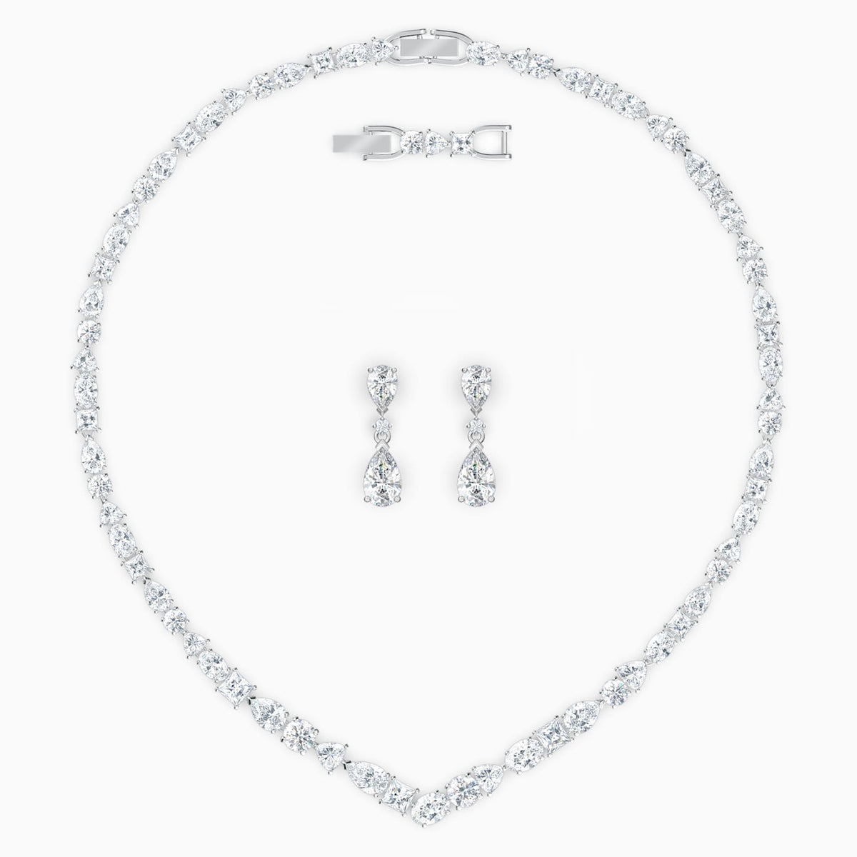 Dalmazio Design - Swarovski Tennis Deluxe V Mixed Set&#44; White&#44; Rhodium Plated