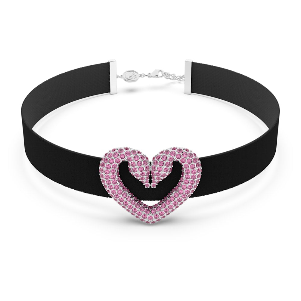 Una Choker, Heart, Pink, Rhodium Plated