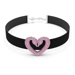 Una Choker, Heart, Pink, Rhodium Plated