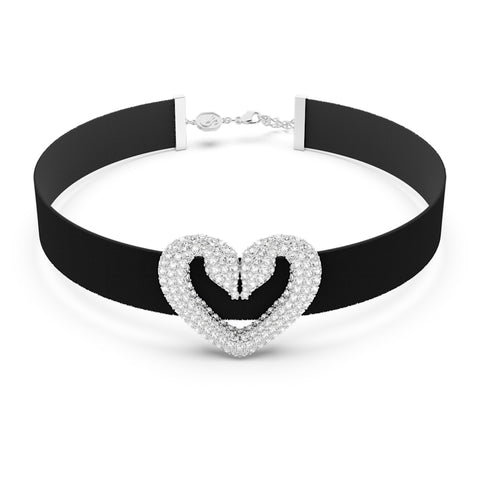 Una Choker, Heart, White, Rhodium Plated