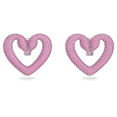 Una Clip Earrings, Heart, Medium, Pink, Rhodium Plated