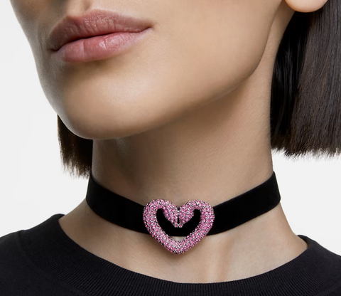 Una Choker, Heart, Pink, Rhodium Plated