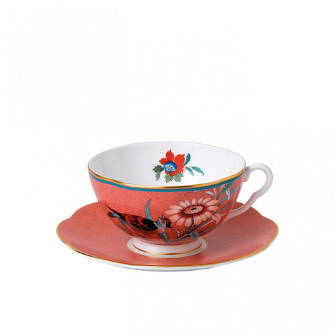 Wedgwood Paeonia Blush Coral Teacup &amp; Saucer Set Dalmazio Design