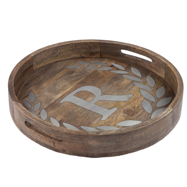 GG Collection Wood/Metal 20" Round Tray "R" - 20% OFF