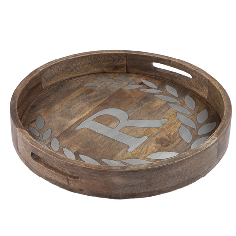 GG Collection Wood/Metal 20" Round Tray "R" - 20% OFF
